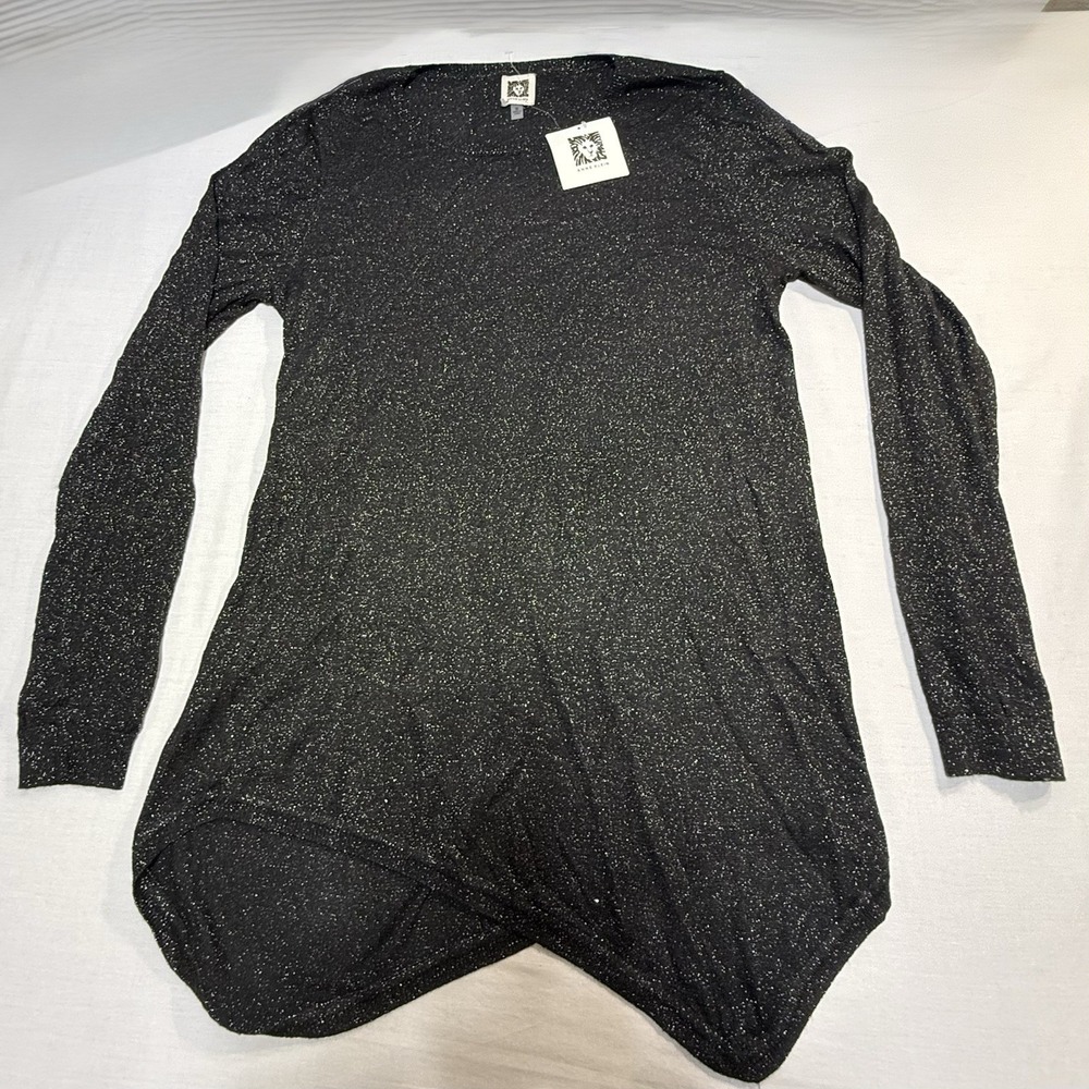 Anne Klein Black Metallic Sparkle Tunic Hi-Lo Sweater Women's Medium